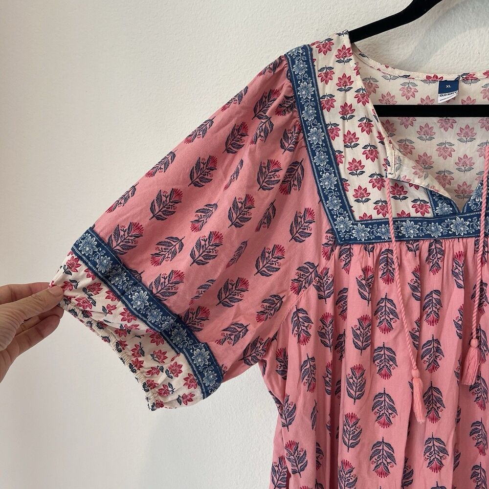 Old Navy Puff-Sleeve Printed Mini Swing Dress size XL Boho Resortwear Summer - Picture 4 of 11